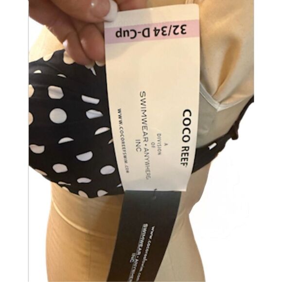 NWT CoCo Reef Bikini Top Black/White Polka Dot Divine Power Bra 32/34 D - Picture 7 of 9